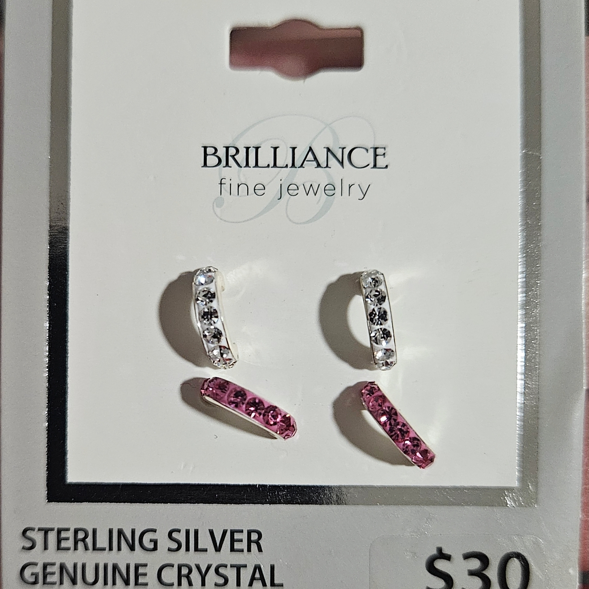 Brilliance Sterling Silver And Pink Crystal Earrings